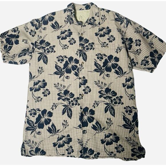 Bugle Boy Shirt Men's Medium Blue Gray Hawaiian Button Down Aloha Vintage - Picture 6 of 14